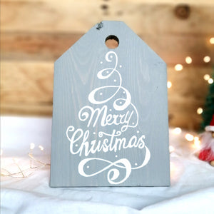 Merry Christmas Tree - oversized wooden tag