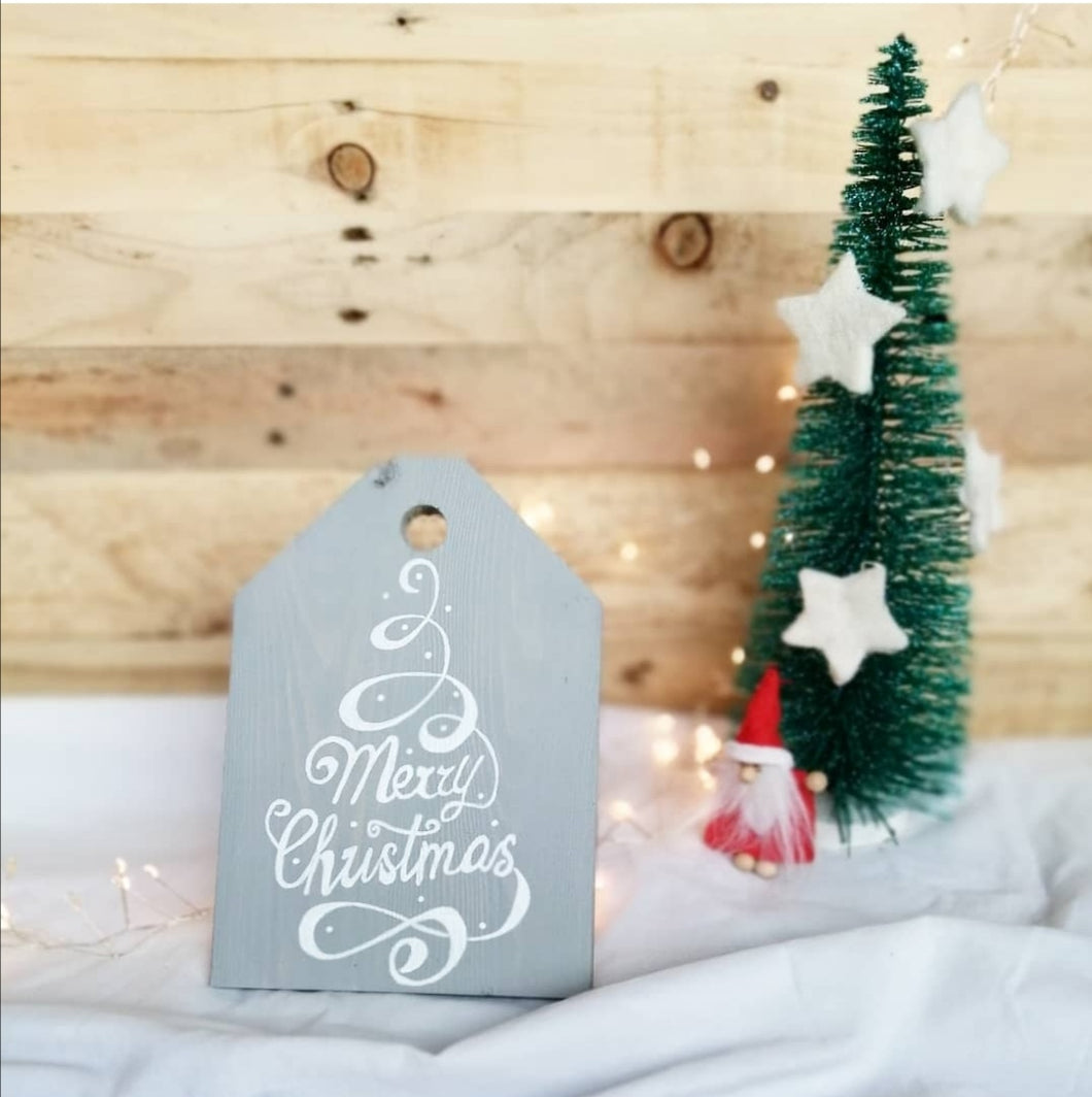 Merry Christmas Tree - oversized wooden tag